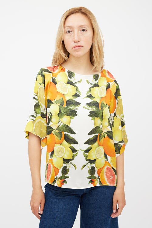 Stella McCartney White & Multicolour Silk Fruit Top