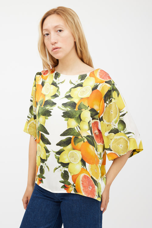 Stella McCartney White & Multicolour Silk Fruit Top