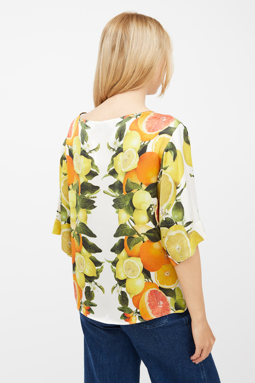 Stella McCartney White & Multicolour Silk Fruit Top
