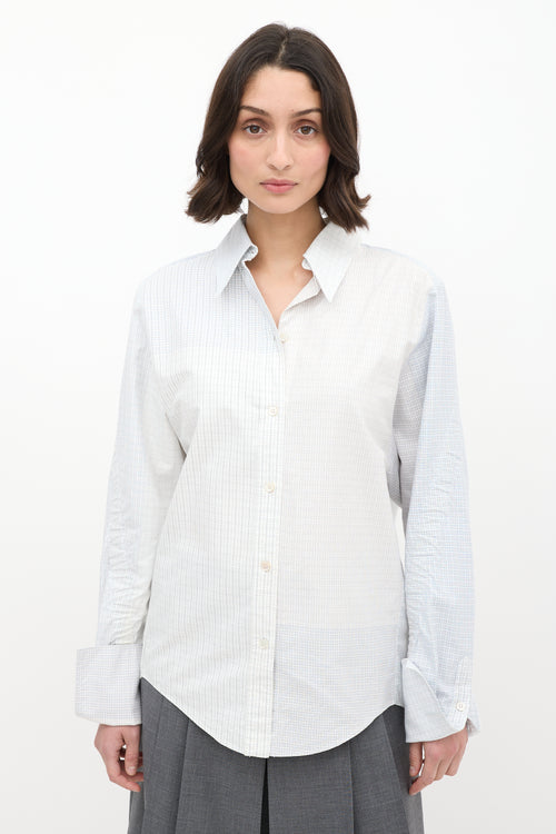 Stella McCartney White & Blue Asymmetrical Plaid Shirt