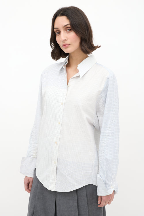 Stella McCartney White & Blue Asymmetrical Plaid Shirt