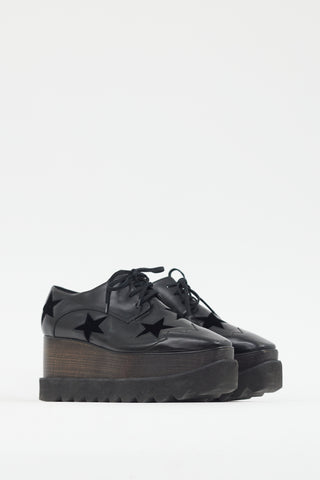 Stella McCartney Black Faux Leather & Suede Star Platform Oxford