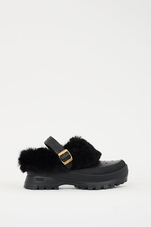 Stella McCartney Black Faux Leather & Faux Fur Trace Mule