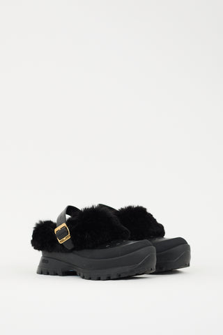 Stella McCartney Black Faux Leather & Faux Fur Trace Mule