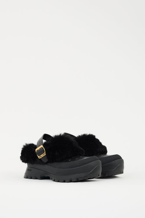 Stella McCartney Black Faux Leather & Faux Fur Trace Mule