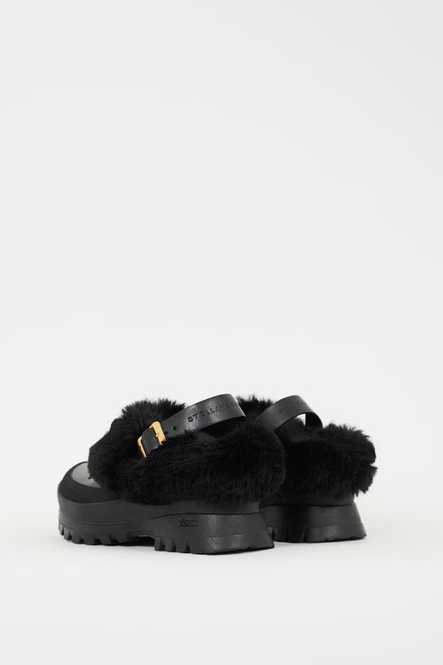 Stella McCartney Black Faux Leather & Faux Fur Trace Mule