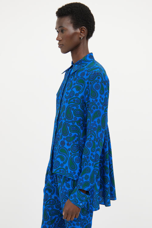 Stella McCartney Blue & Green Silk Paisley Co-Ord Set