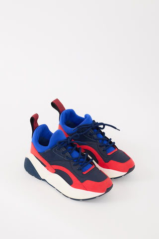 Stella McCartney Blue & Red Neoprene & Faux Leather Eclypse Sneaker