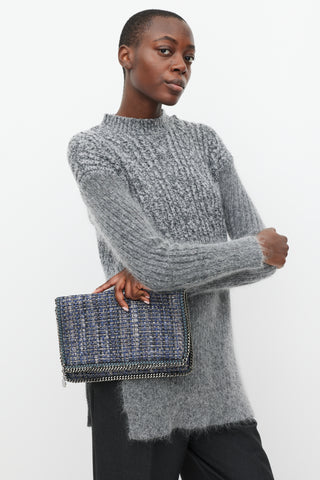 Stella McCartney Blue & Silver Falabella Woven Fold Over Clutch
