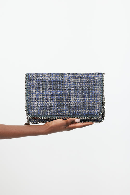 Stella McCartney Blue & Silver Falabella Woven Fold Over Clutch