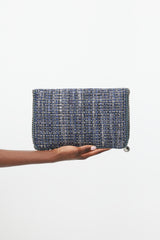 Stella McCartney Blue & Silver Falabella Woven Fold Over Clutch