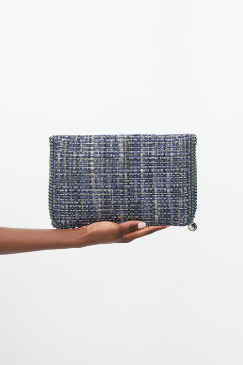 Stella McCartney Blue & Silver Falabella Woven Fold Over Clutch