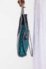 Stella McCartney Navy & Multicolour Textured Leather & Suede Falabella Bag