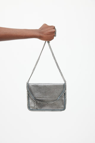 Stella McCartney Silver Metallic Textured Leather Falabella Crossbody Bag