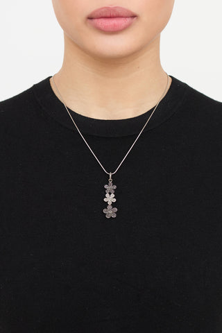 Fine Jewelry Sterling Silver and Diamond Spinel Flower Drop Necklace