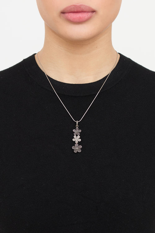 Fine Jewelry Sterling Silver and Diamond Spinel Flower Drop Necklace