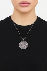 Fine Jewelry Sterling Silver and Diamond Spinel Flower Pendant Necklace