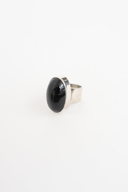 Fine Jewelry Sterling Silver Large Oval Diopside Star Ring