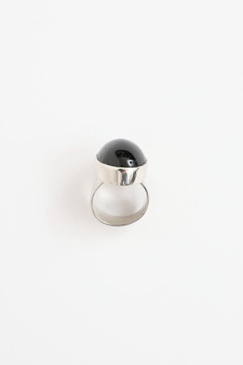 Fine Jewelry Sterling Silver Large Oval Diopside Star Ring