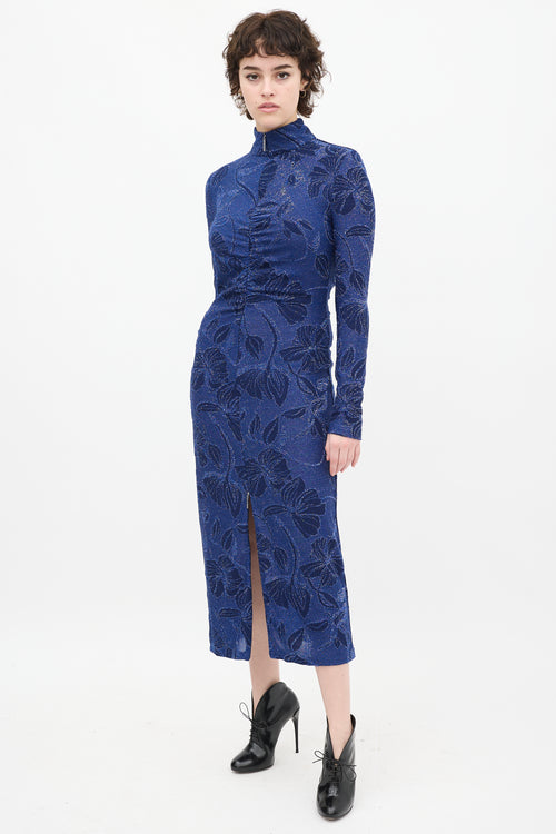 Stine Goya Blue Metallic Fine Line Poppies Dress