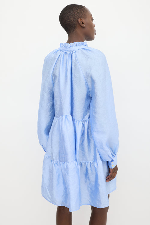 Stine Goya Blue Metallic Ruffled Dress