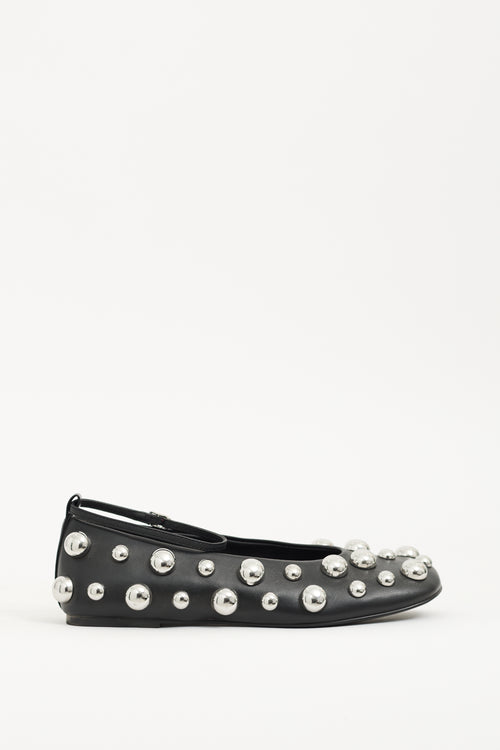 Stine Goya Black Leather Studded Ballerina Flat