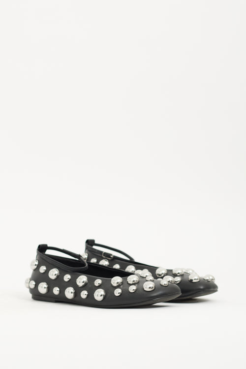 Stine Goya Black Leather Studded Ballerina Flat