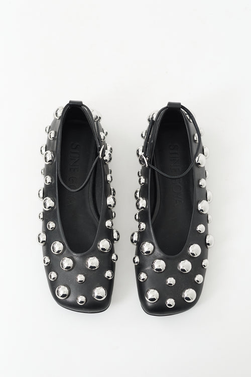 Stine Goya Black Leather Studded Ballerina Flat