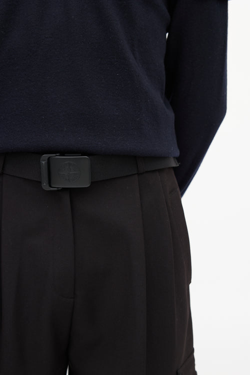 Stone Island Black Nylon Tape 94873 Logo Belt