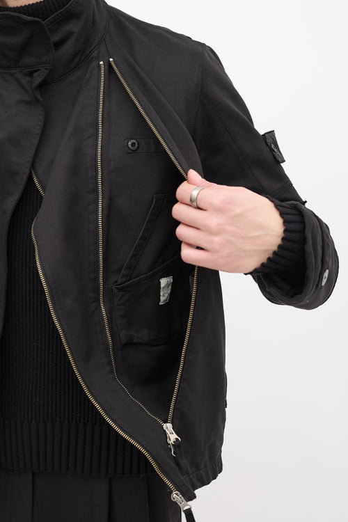 Stone Island Black Canvas Asymmetrical David-T Jacket