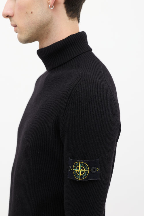 Stone Island Black Wool Ribbed Turtleneck