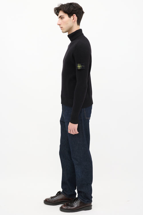 Stone Island Black Wool Ribbed Turtleneck