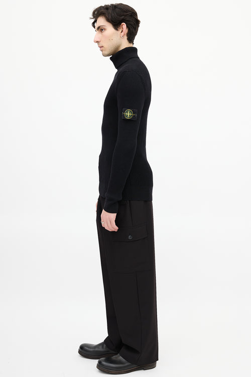 Stone Island Black Ribbed Knit Patch Turtleneck Top