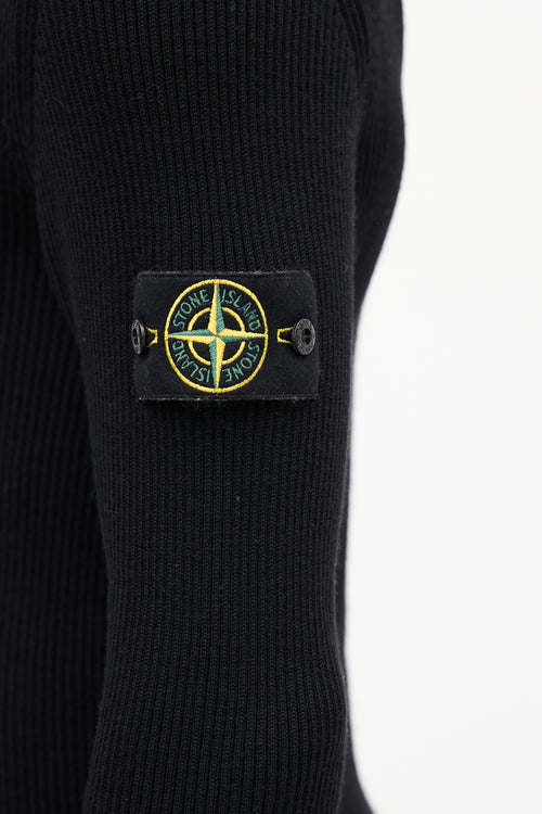 Stone Island Black Ribbed Knit Patch Turtleneck Top