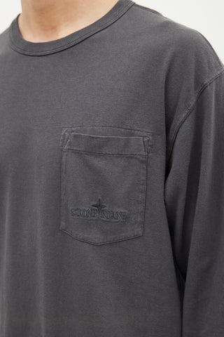 Stone Island Dark Grey Embroidered Logo Long Sleeve Top