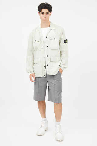 Stone Island Green & Black Flax Hidden Pouch Button Up Shirt