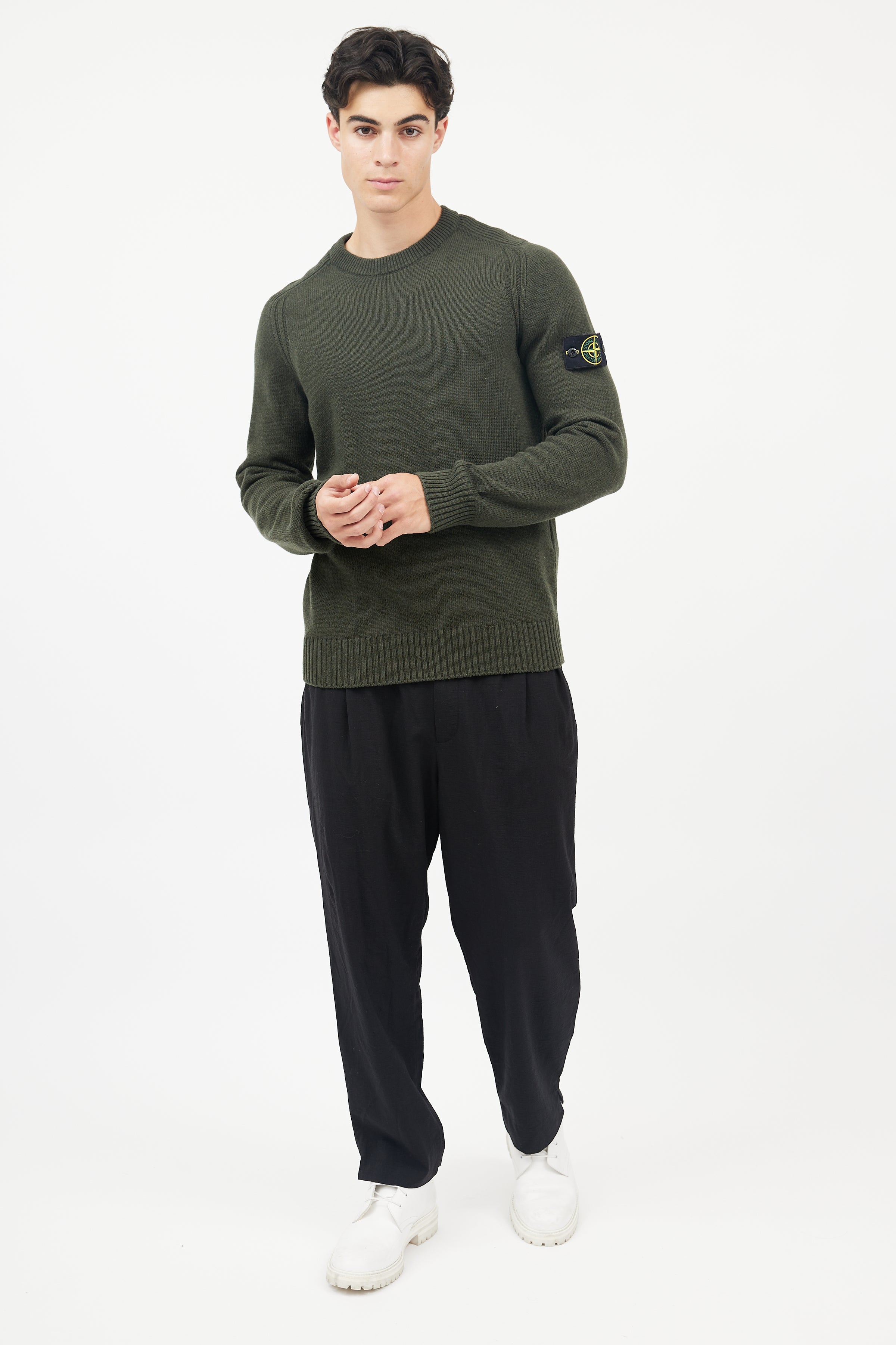 Stone Island // Green Wool Knit Logo Sleeve Sweater – VSP Consignment