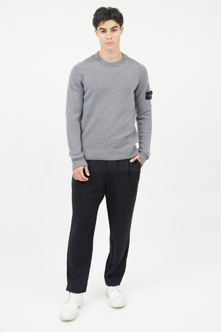 Stone Island Grey Wool Knit Logo Sleeve Sweater