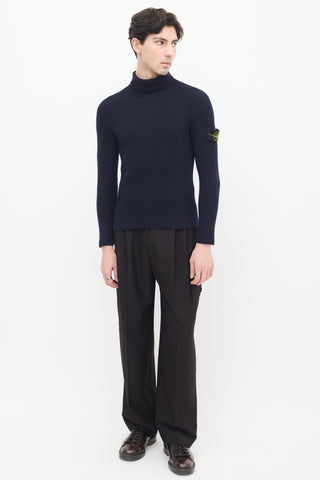 Stone Island Navy Wool Compass Patch Sweater