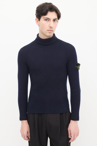 Stone Island Navy Wool Compass Patch Sweater