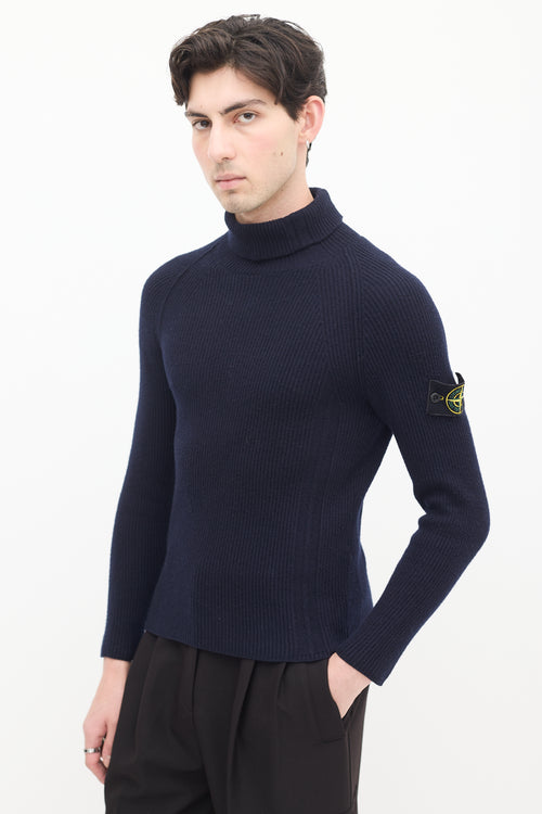 Stone Island Navy Wool Compass Patch Sweater