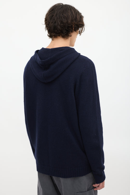 Stone Island Navy Wool Knit Zip Up Hoodie