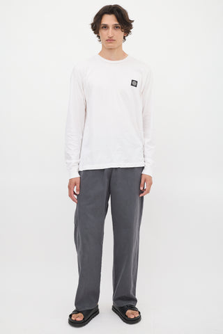 Stone Island White Logo Patch Long Sleeve T-Shirt