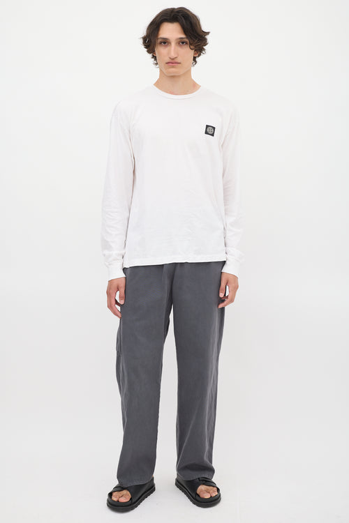 Stone Island White Logo Patch Long Sleeve T-Shirt