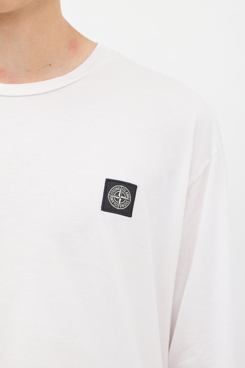 Stone Island White Logo Patch Long Sleeve T-Shirt