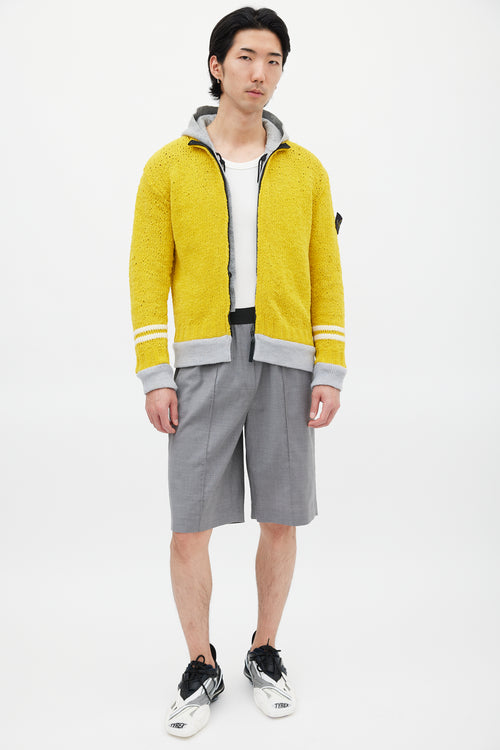 Stone Island Yellow & Grey Chenille Knit Layered Jacket