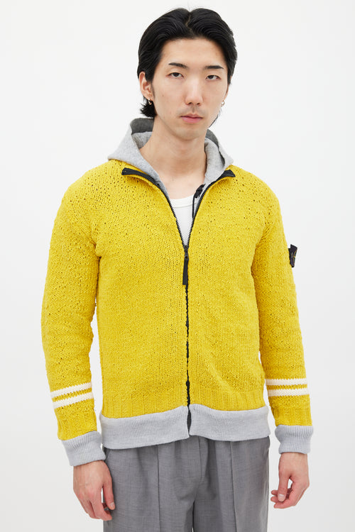 Stone Island Yellow & Grey Chenille Knit Layered Jacket