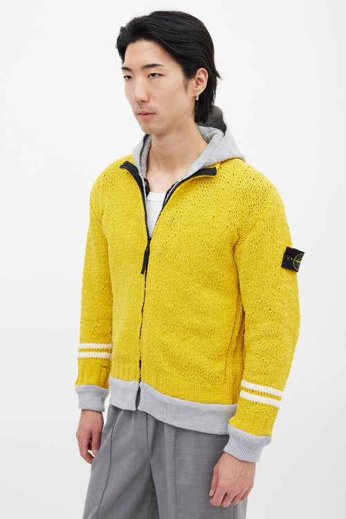 Stone Island Yellow & Grey Chenille Knit Layered Jacket