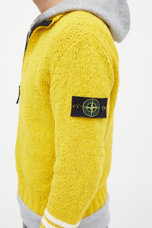 Stone Island Yellow & Grey Chenille Knit Layered Jacket