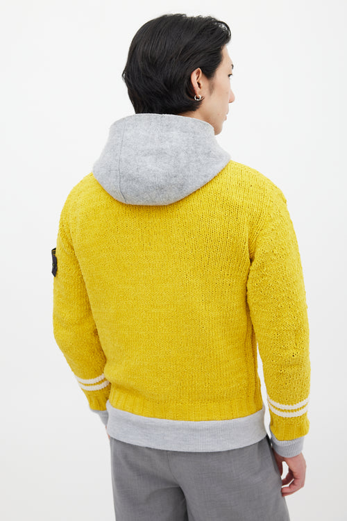 Stone Island Yellow & Grey Chenille Knit Layered Jacket